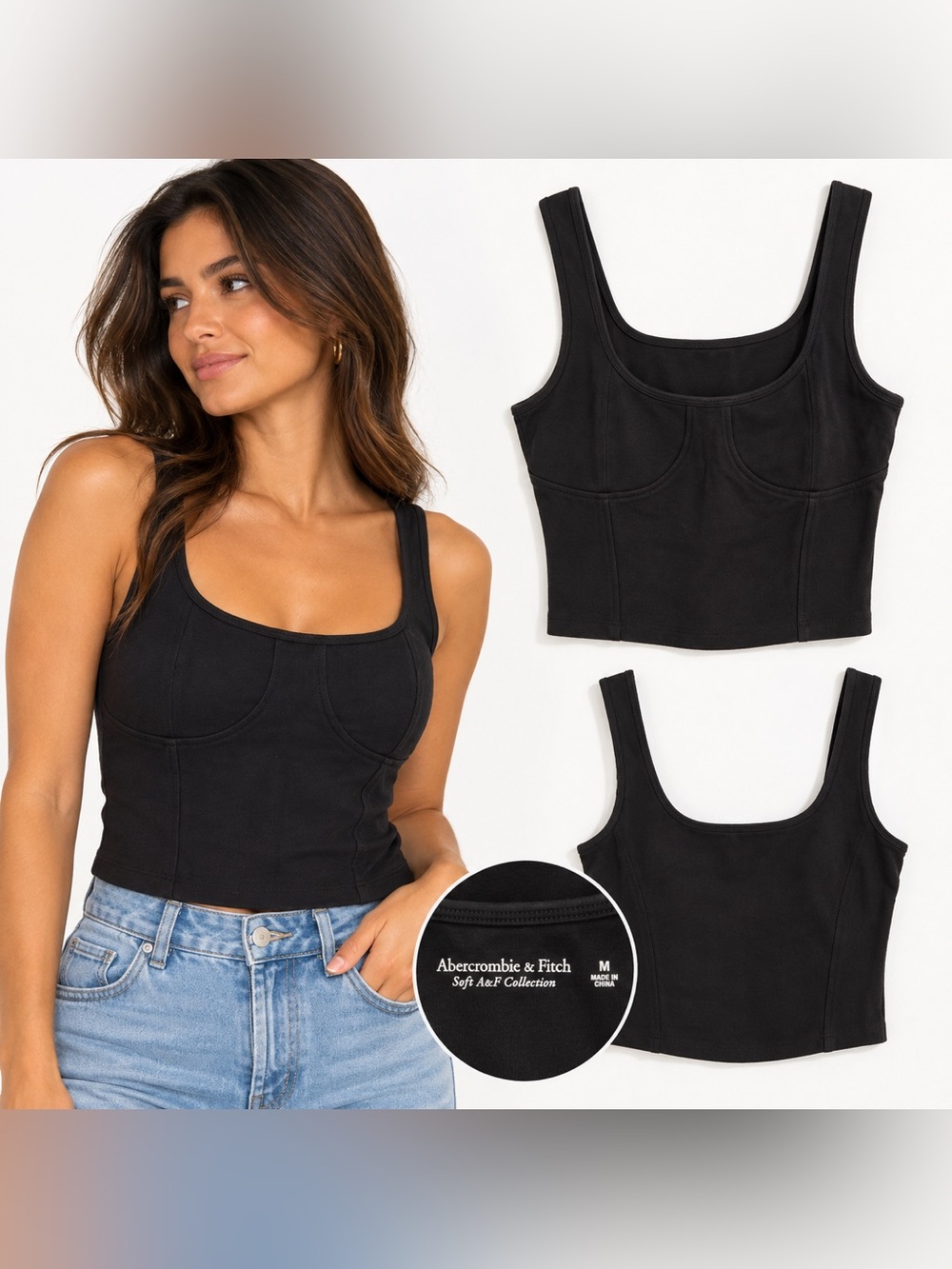 Abercrombie & Fitch Black Fitted Scoop-Neck Tank